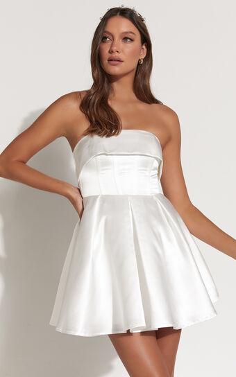 Valora Mini Dress - Strapless Fit and Flare Satin Dress in Ivory Product Image