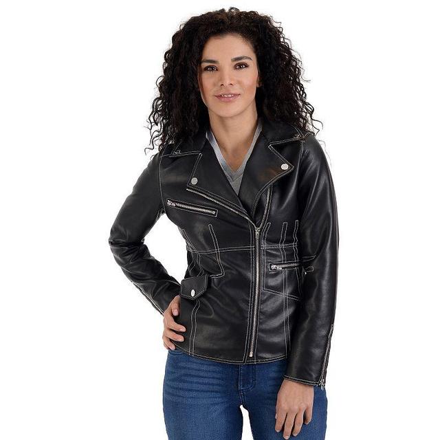 Womens Nine West Faux-Leather Biker Jacket Product Image