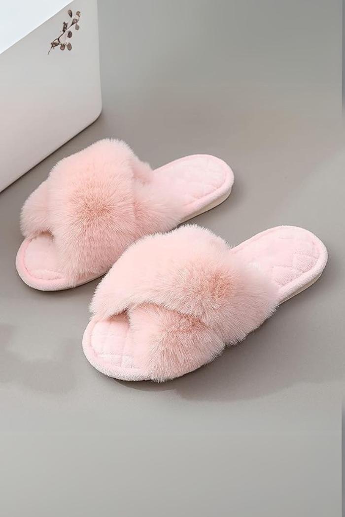 Women Luxury Fluffy Plush Slippers Wedding Shoes Bride Female Product Image