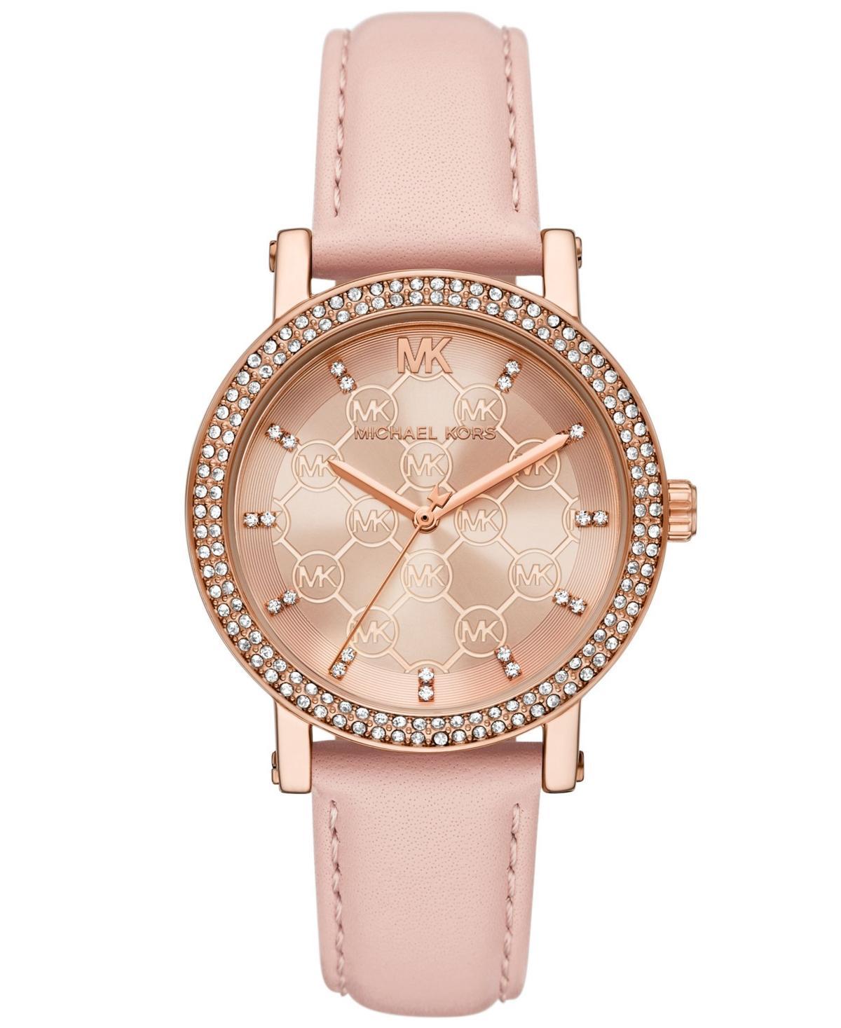 Michael Kors Womens Corey Three-Hand Blush Leather Watch 38mm - Blush Product Image