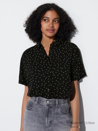 Womens Rayon Printed Short-Sleeve Blouse Black XS UNIQLO US Product Image