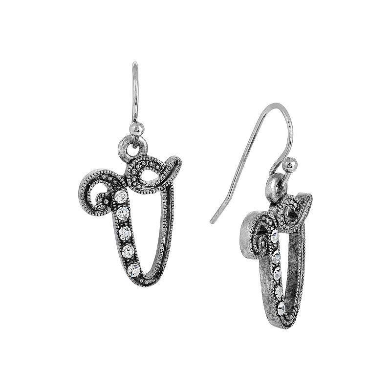 1928 Silver Tone Crystal Initial Drop Earrings, Womens, White Product Image