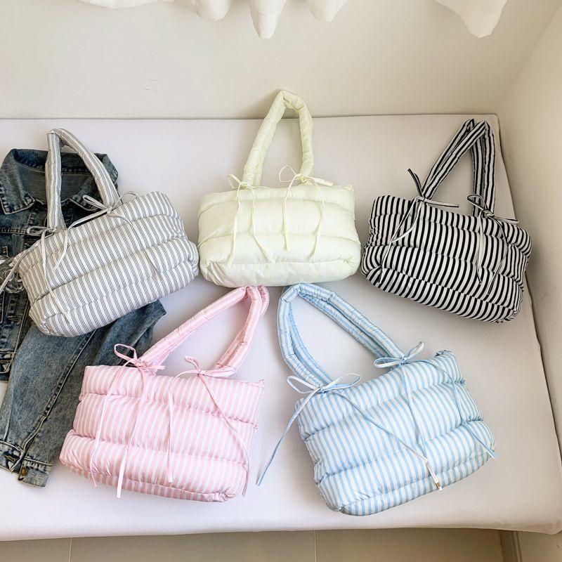 Striped Bow Puffer Tote Bag Product Image