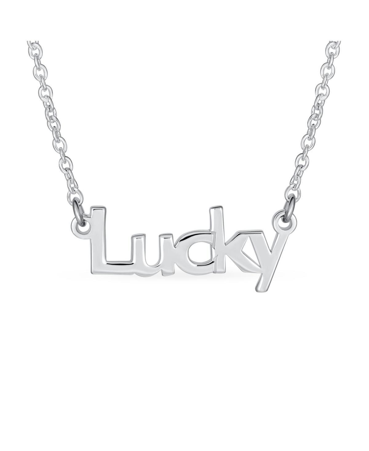 Bling Jewelry Sideways Station Necklace Dainty Block Letters Lucky Word Necklace Pendant for Women Polished .925 Sterling Silver Product Image