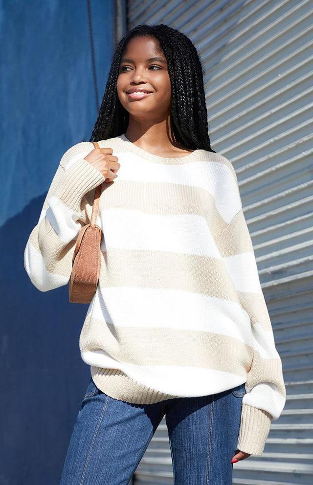 John Galt Womens Striped Brianna Sweater - White/tan Product Image