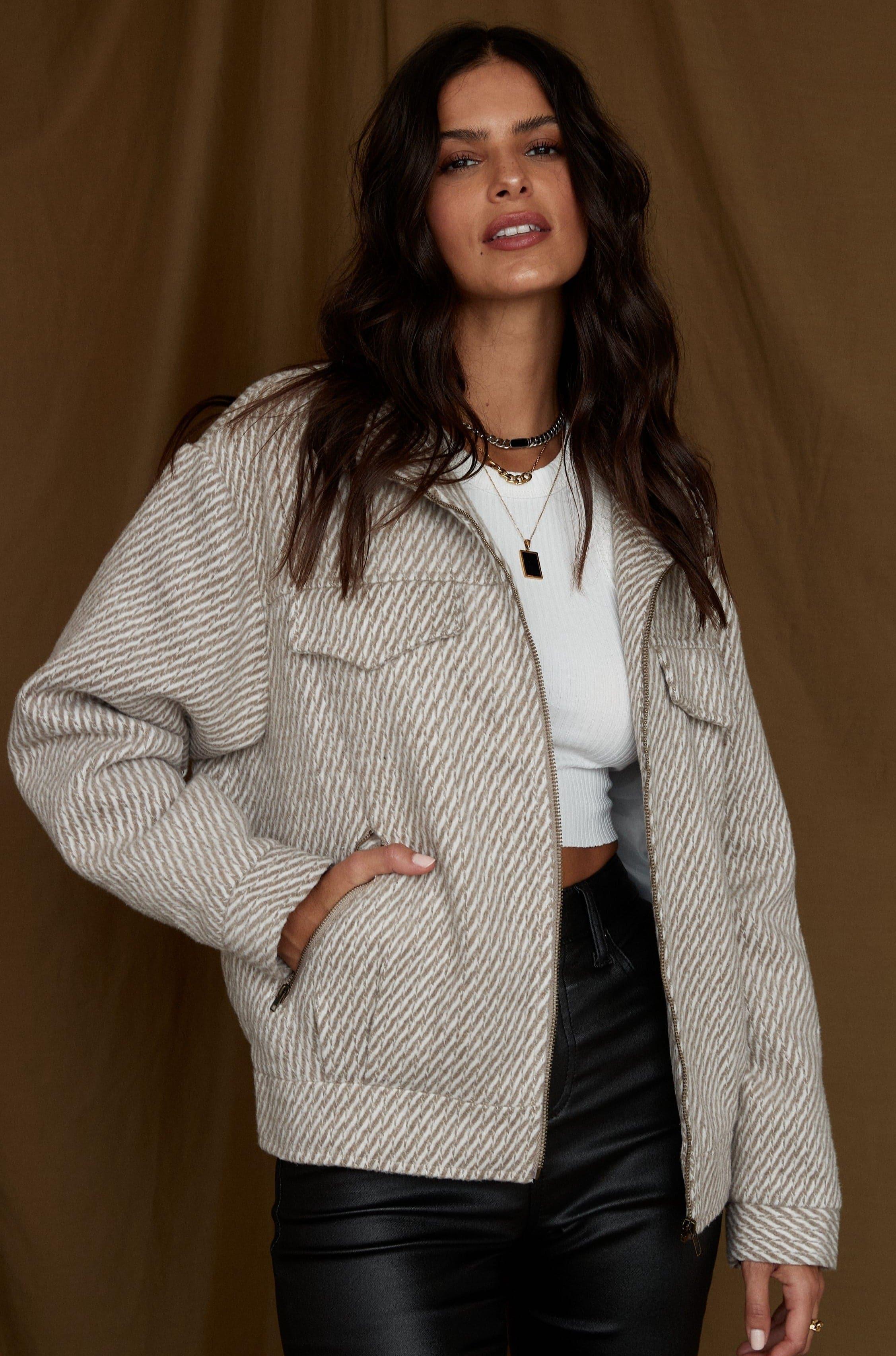 Marina Taupe Wool Moto Jacket  Product Image