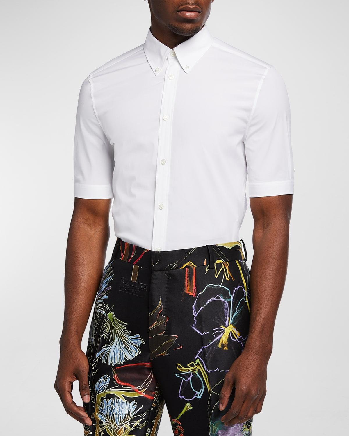 Alexander McQueen Short Sleeve Cotton Stretch Poplin Button-Down Shirt Product Image