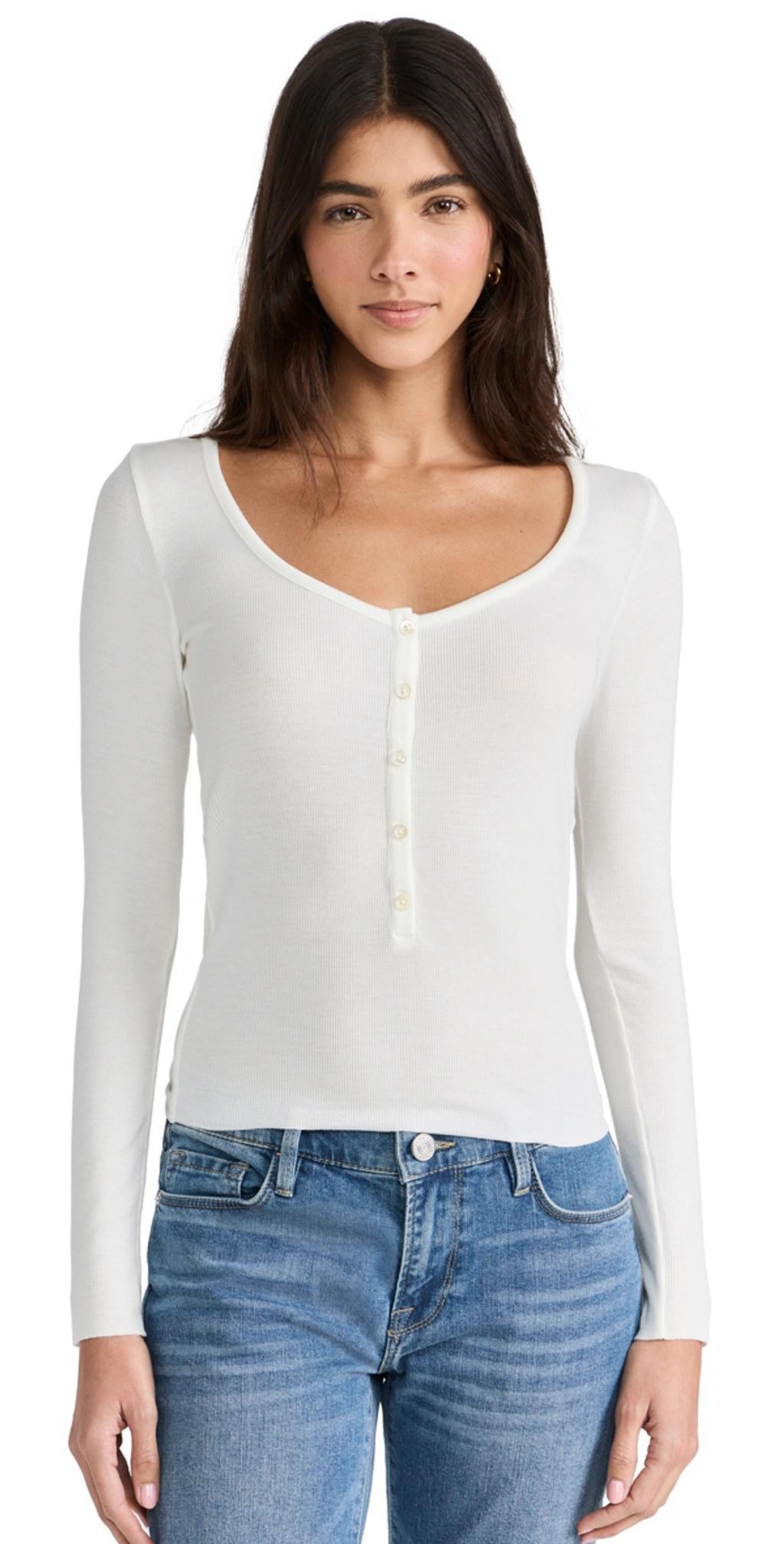 Long Sleeve Scoop Neck Henley White Xxs Product Image