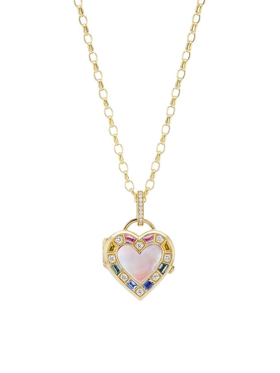 Womens 18K Yellow Gold & Multi-Stone Locket Necklace Product Image