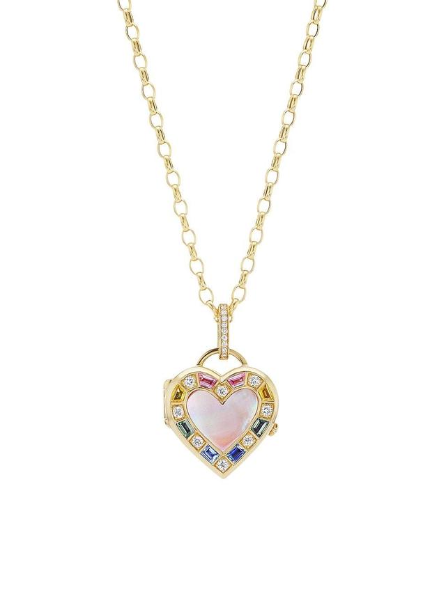 Womens 18K Yellow Gold & Multi-Stone Locket Necklace Product Image