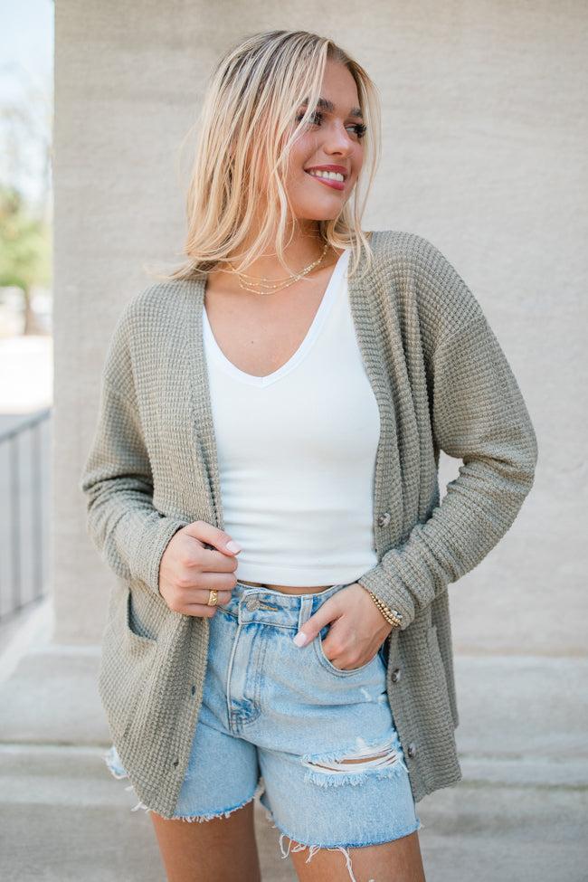 Sounds Like Me Olive Waffle Knit Cardigan Product Image