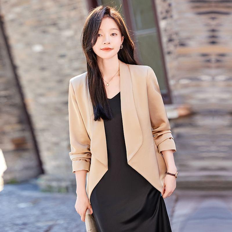 Shawl Lapel Plain Open Front Blazer Product Image