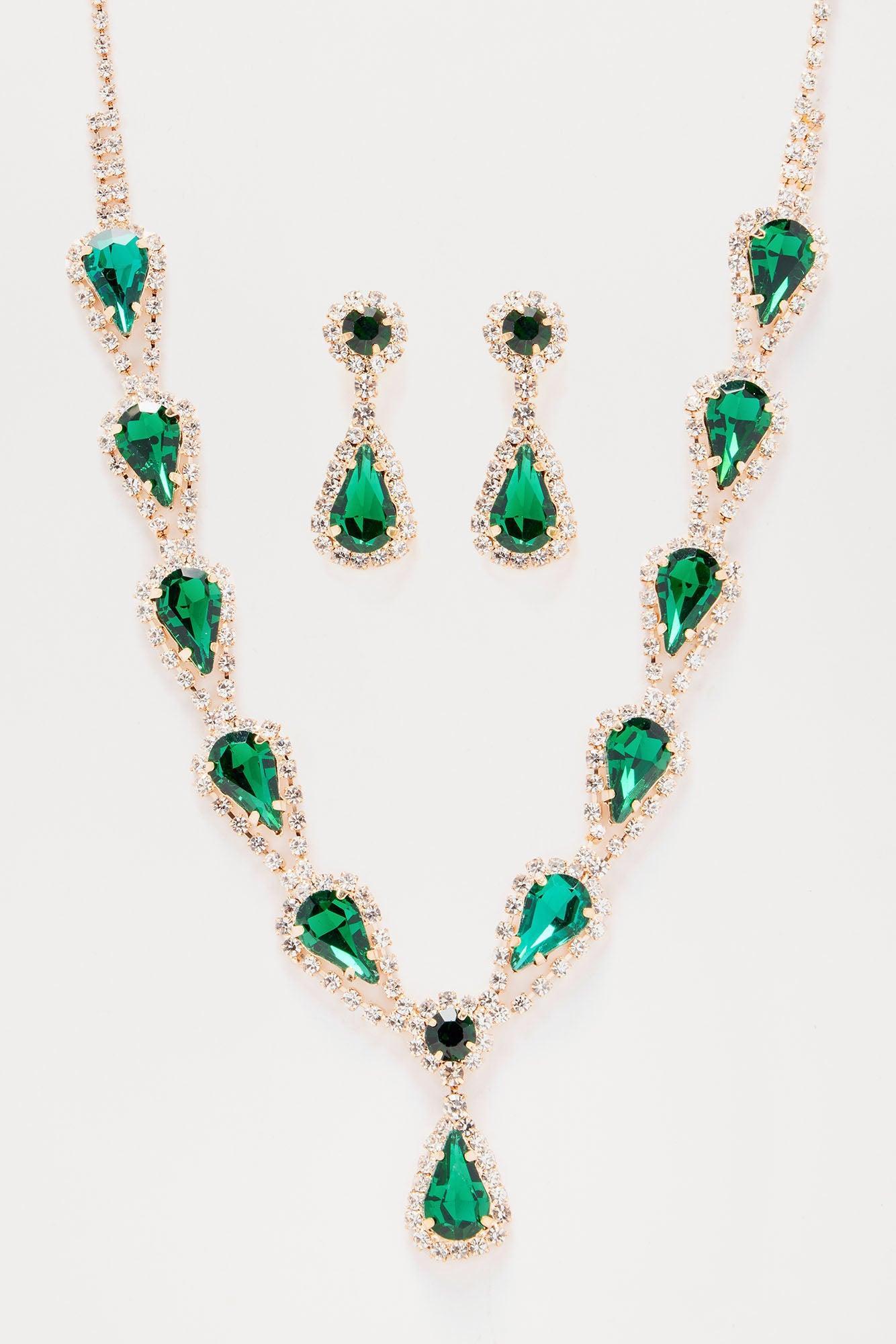 Guest Of Honor Necklace And Earring Set - Green Product Image