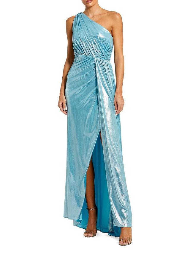 Womens leena Metallic Asymmetric Wrap Gown Product Image