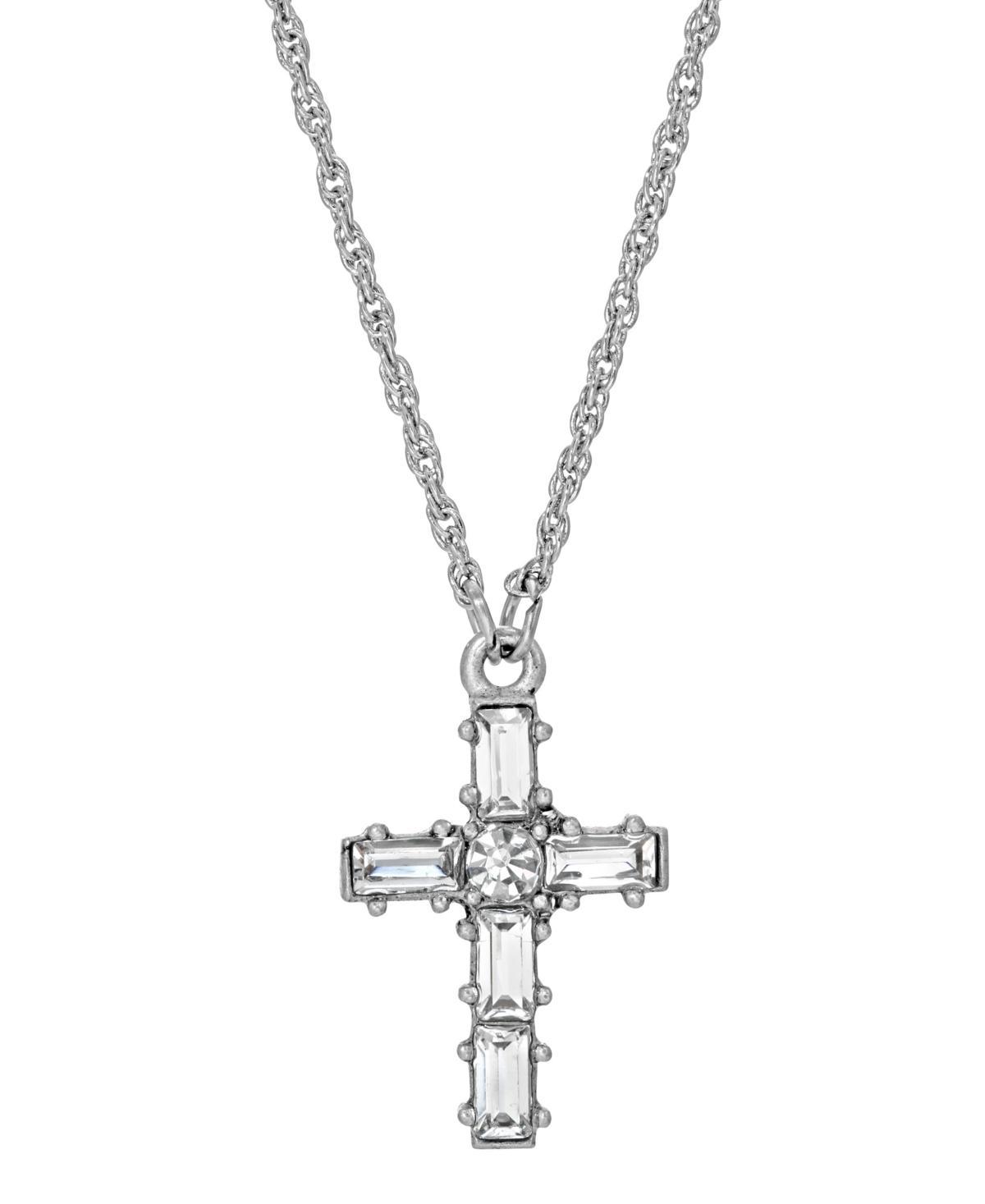 Symbols of Faith Silver-Tone Crystal Cross Necklace, Womens, Silver Tone Product Image