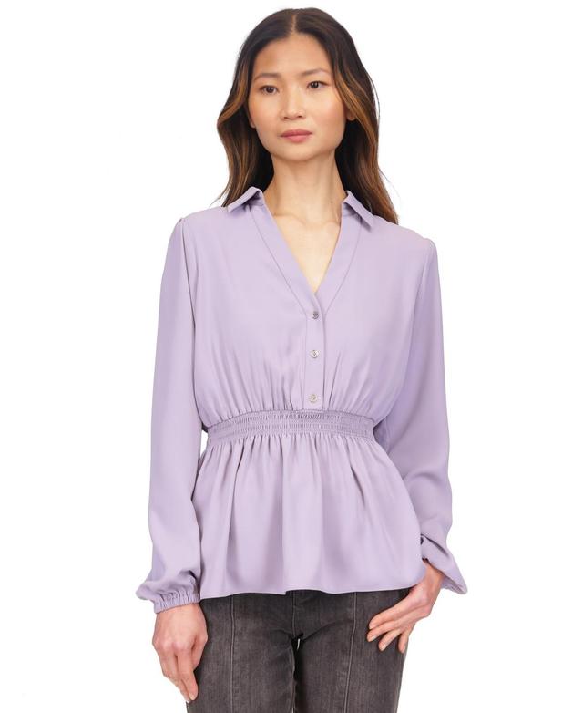 Michael Michael Kors Womens Split-Neck Smocked-Waist Top Product Image