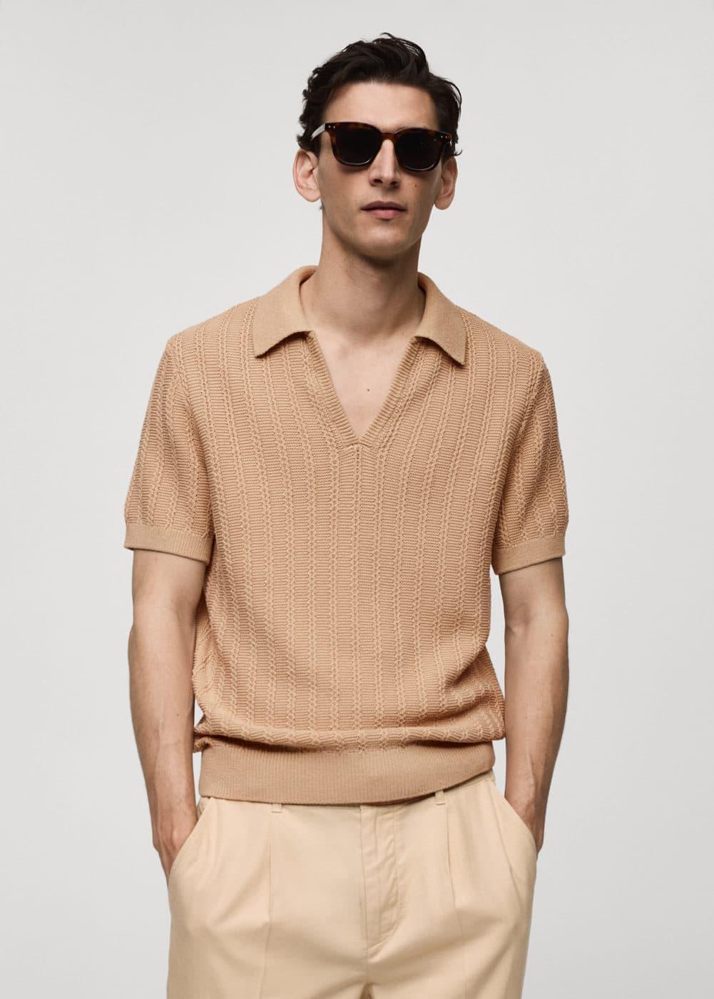 MANGO MAN - Twisted knitted cotton polo shirt nudeMen Product Image