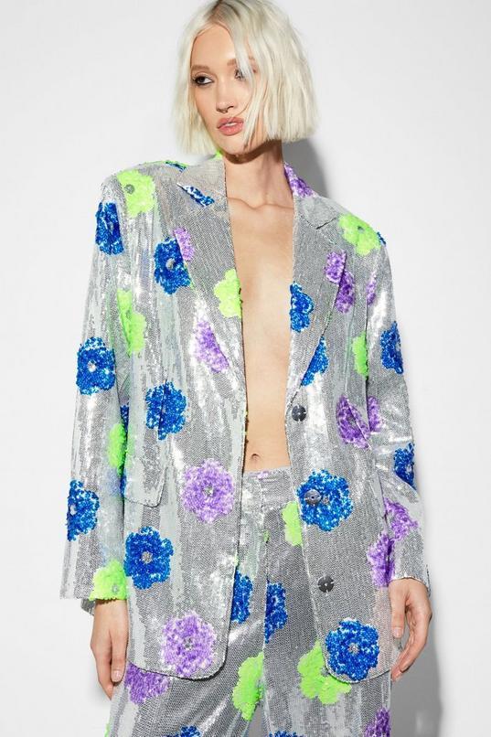 Premium Floral Sequin Oversized Blazer Product Image