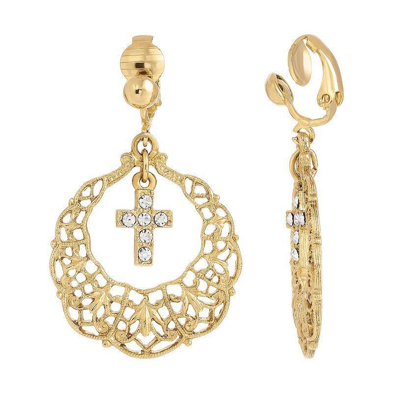 Symbols of Faith Crystal Cross Clip Earrings, Womens, Gold Tone Product Image