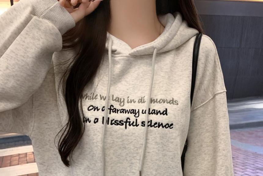 Long Sleeve Lettering Print Loose-Fit Hooded Sweatshirt Product Image