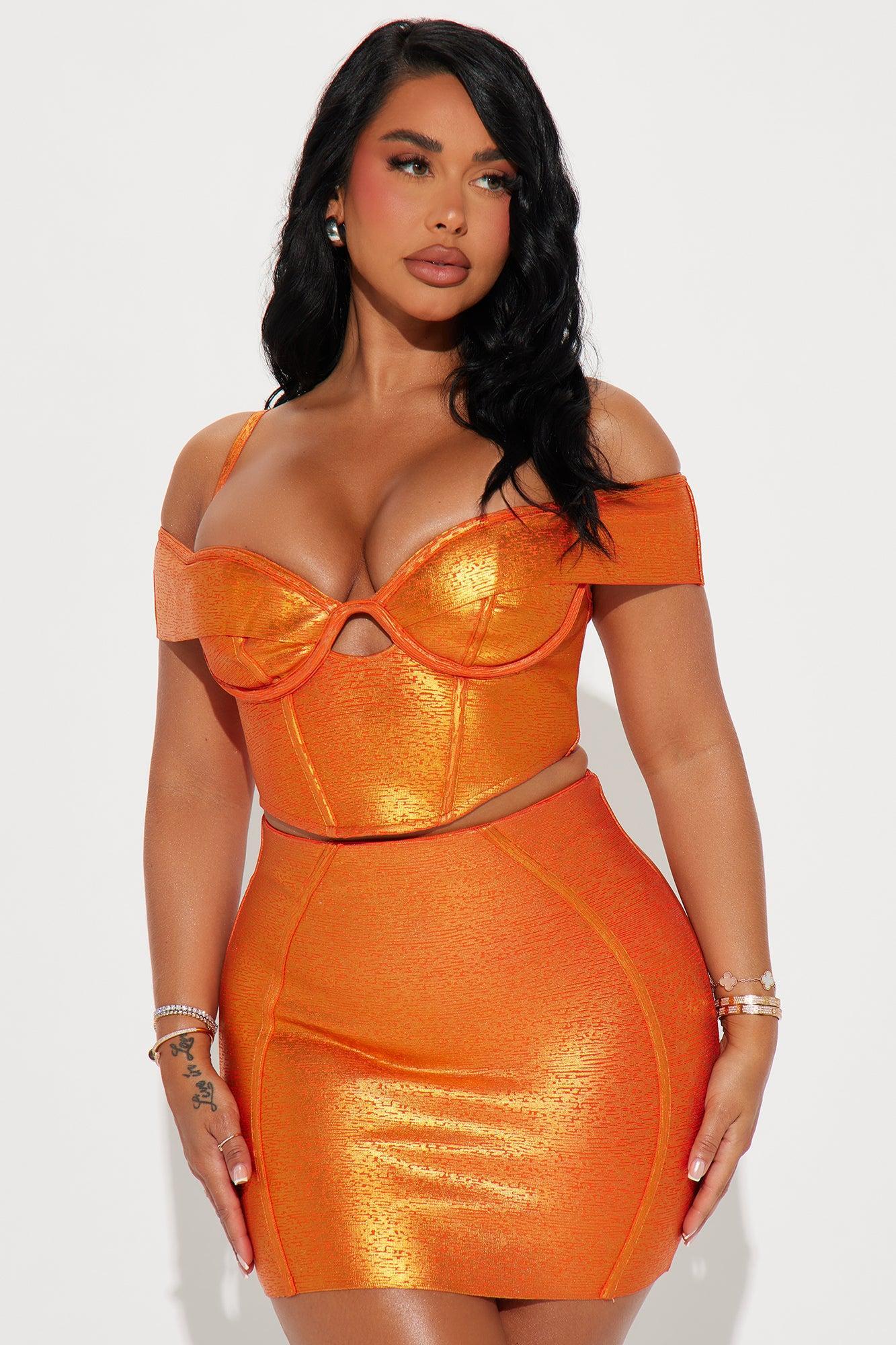 Iconic Metallic Bandage Skirt Set - Orange Product Image