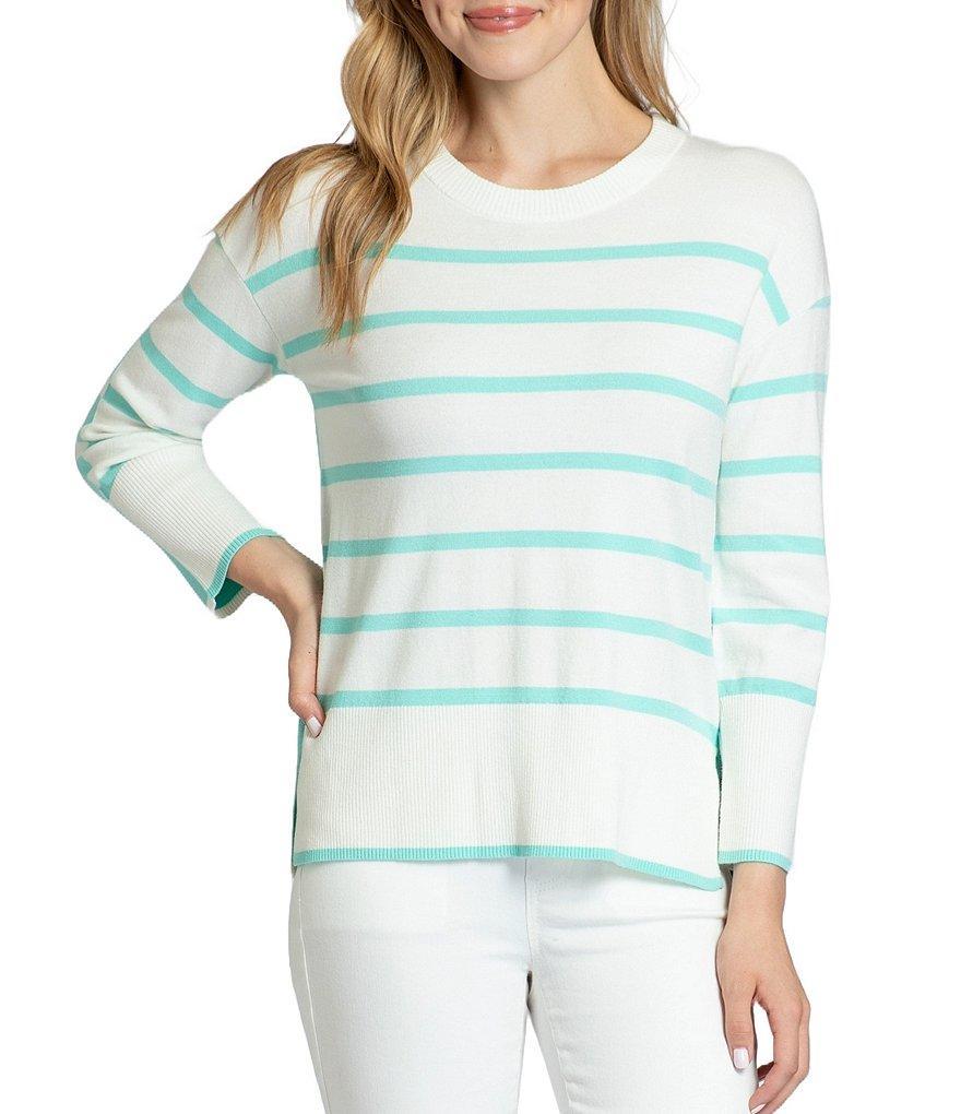 APNY Stripe Crew Neck Side Slit Hem Long Sleeve Pullover Product Image