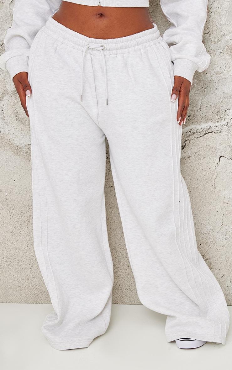 Plus Grey Marl Seam Detail Wide Leg Sweatpants Product Image