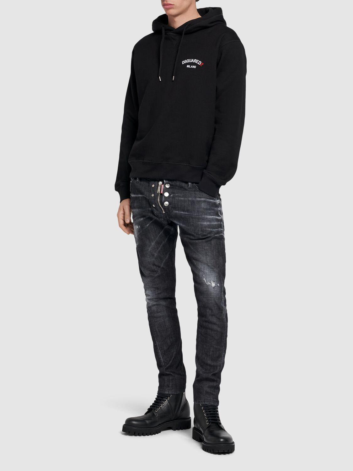 DSQUARED2 Logo Printed Drawstring Hoodie In Black Product Image