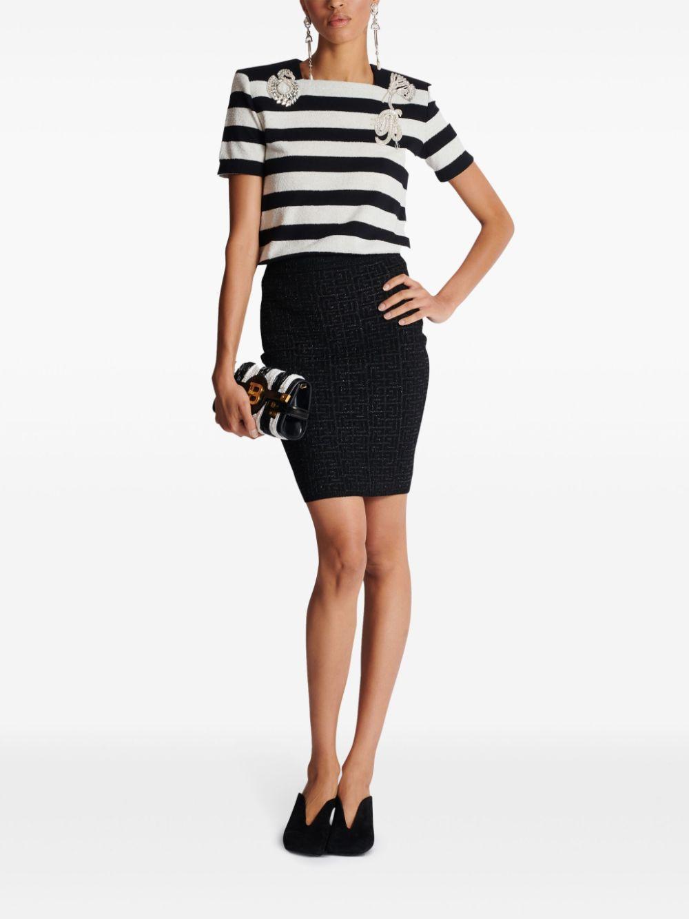 BALMAIN Pb-intarsia Knitted Mini Skirt In Black Product Image