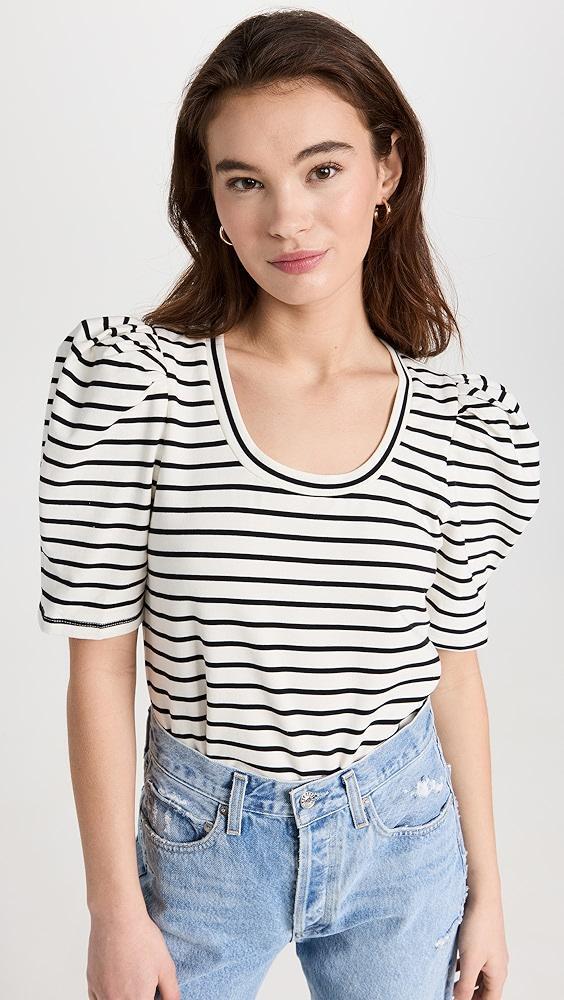 English Factory Stripe Pleated Puff Sleeve Top | Shopbop Product Image