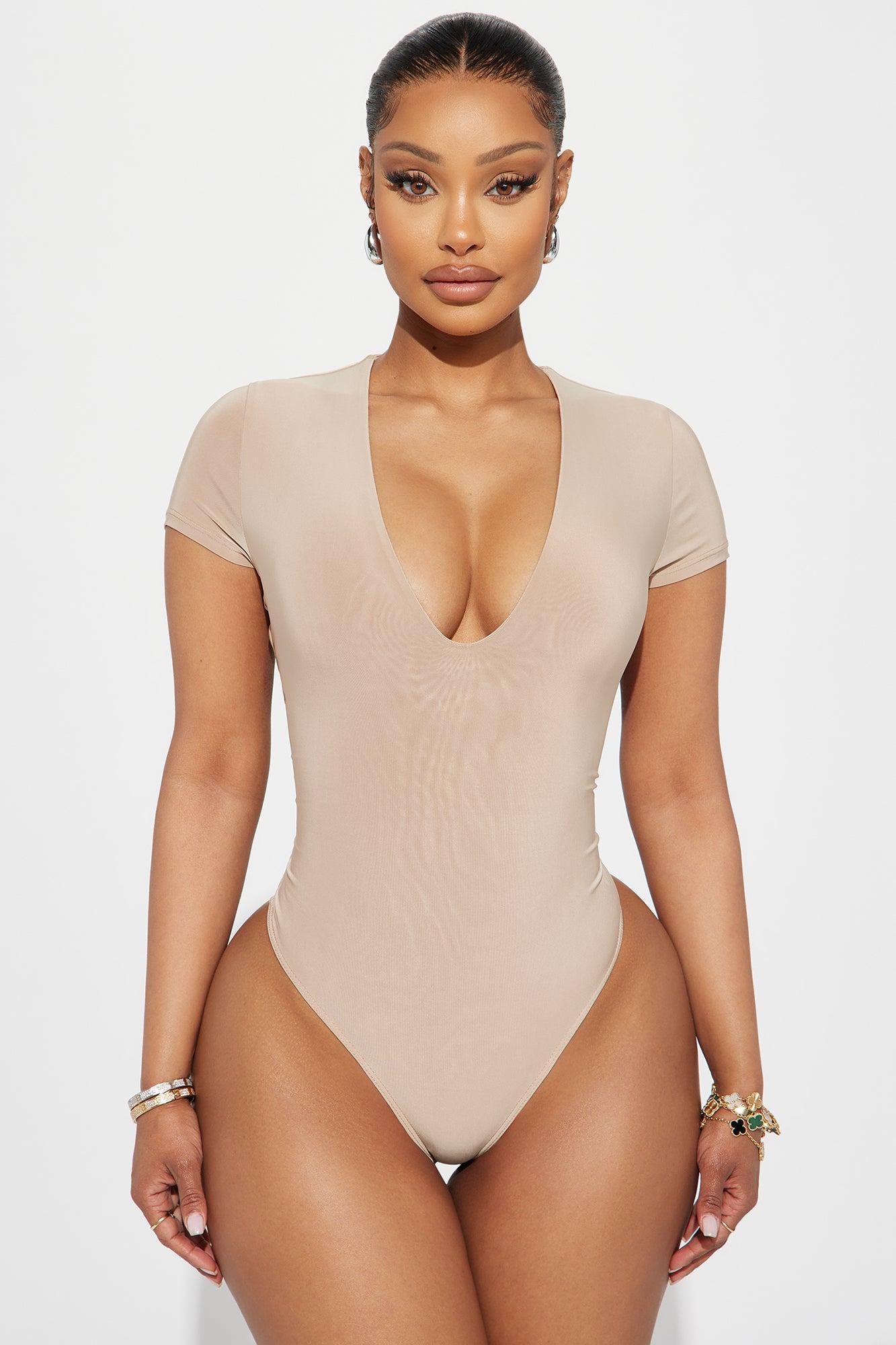 Take The Plunge Lined Bodysuit - Taupe Product Image