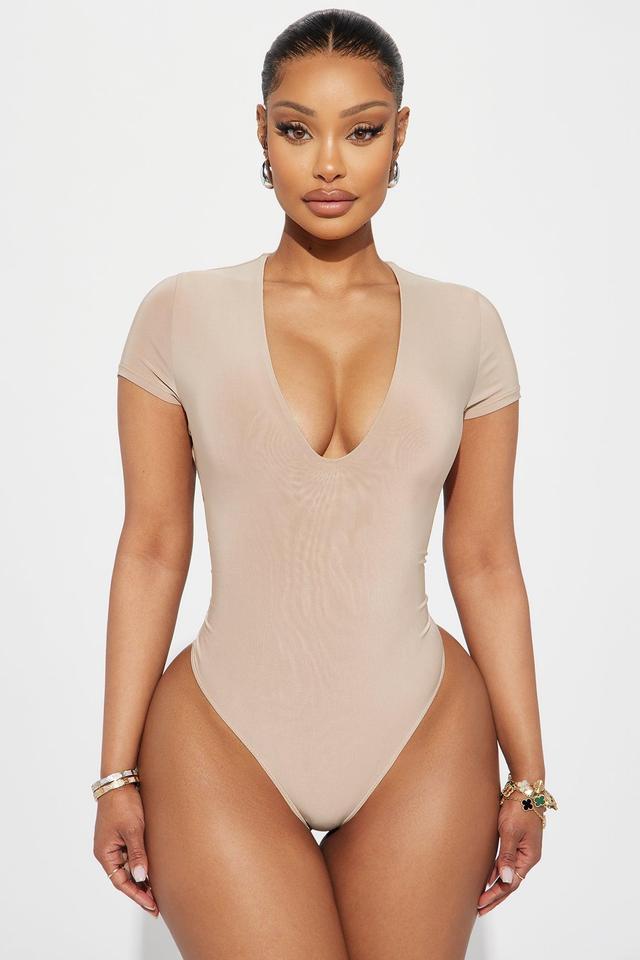 Take The Plunge Lined Bodysuit - Taupe Product Image