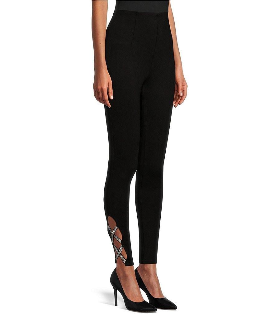 Slim Factor by Investments Ponte Knit No Waist Rhinestone Criss Cross Strap Leggings Product Image