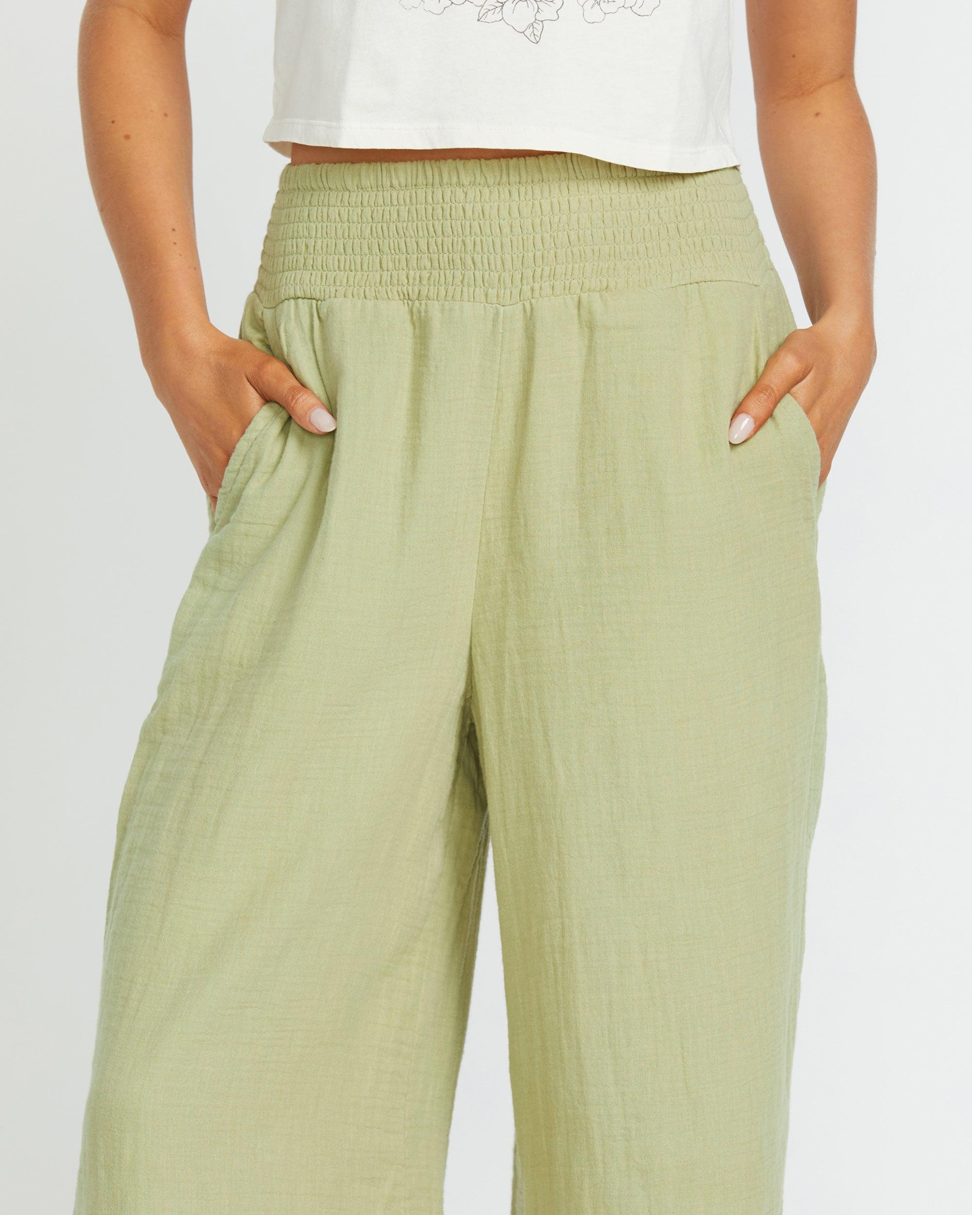 New Waves Gauze Elastic Waist Pants - Avocado Female Product Image