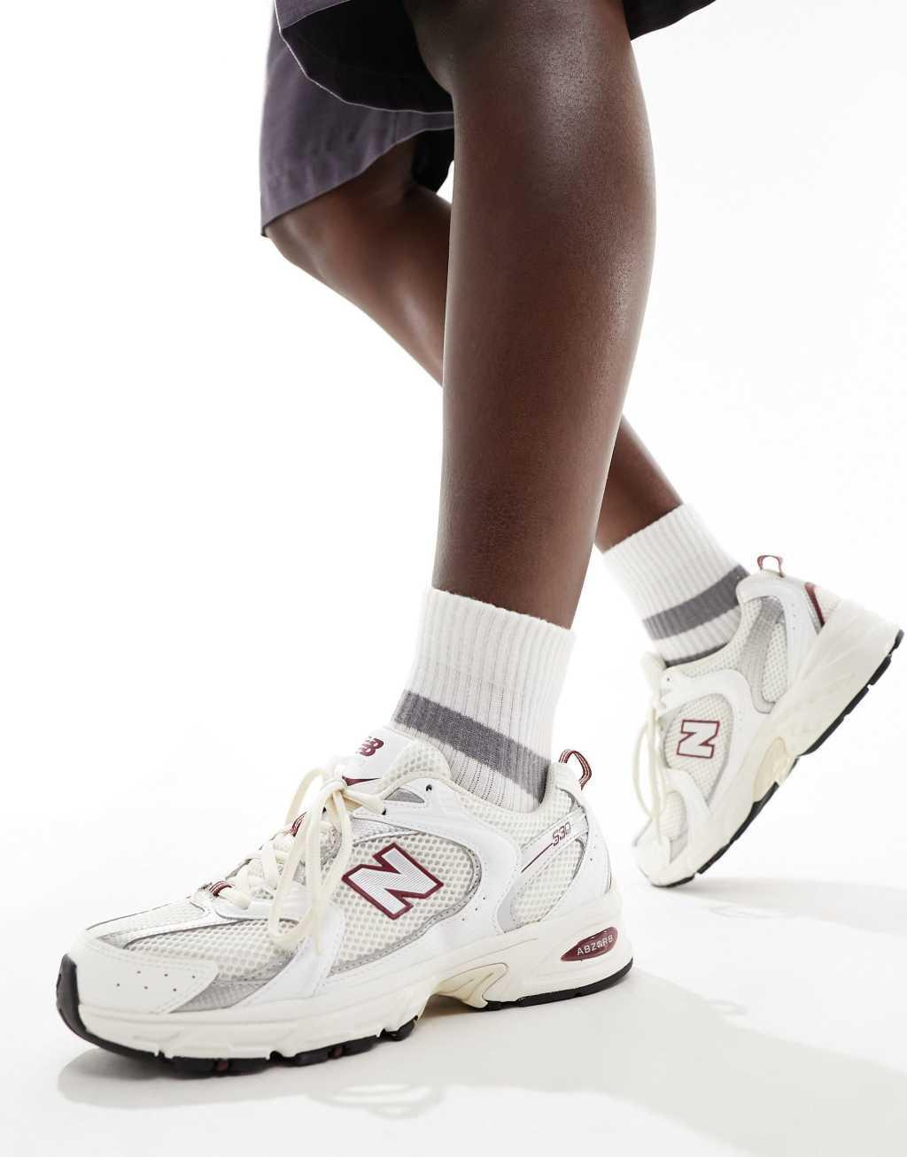 New Balance 530 sneakers in white with burgundy and silver details Product Image