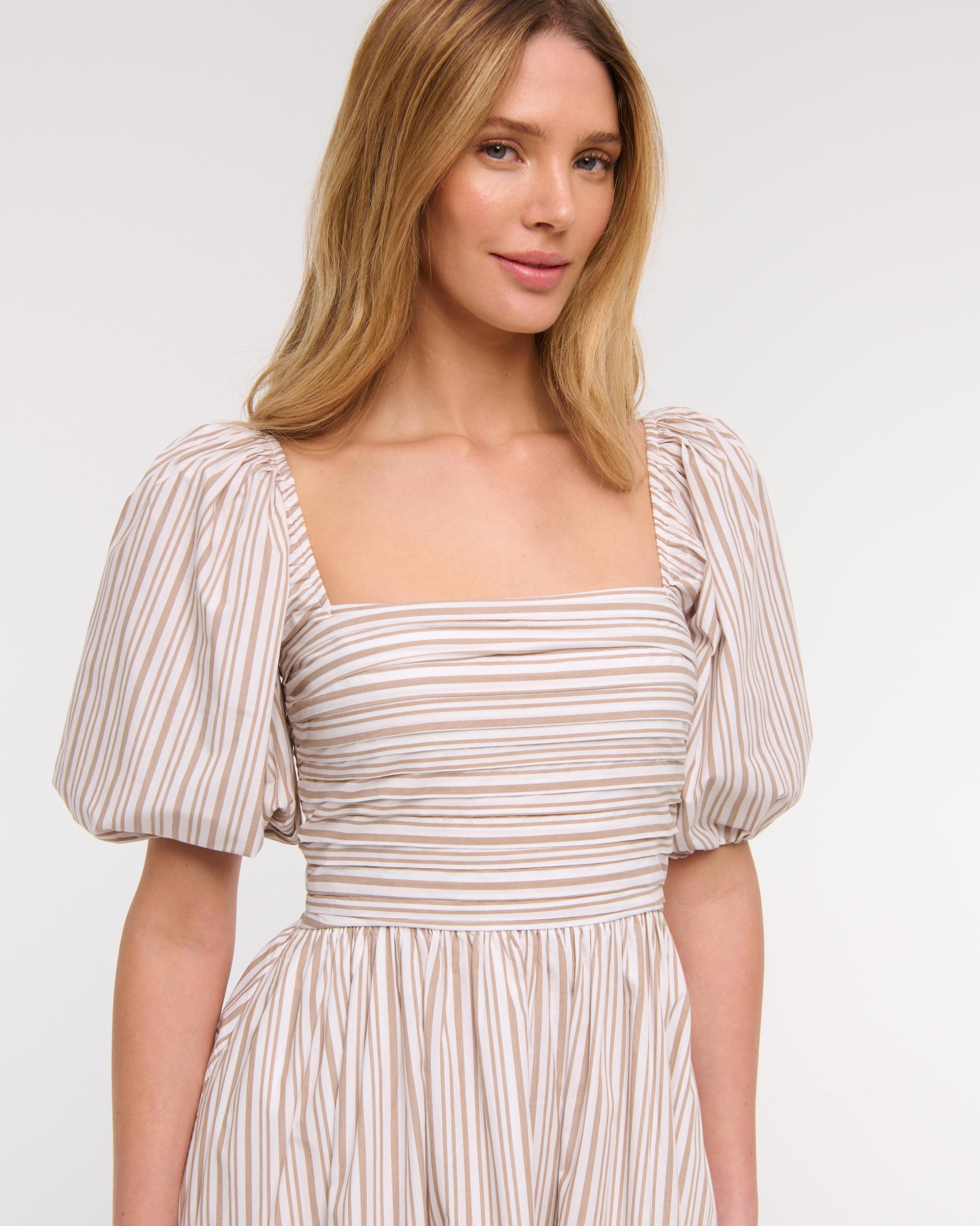 The A&F Emerson Poplin Puff Sleeve Midi Dress Product Image