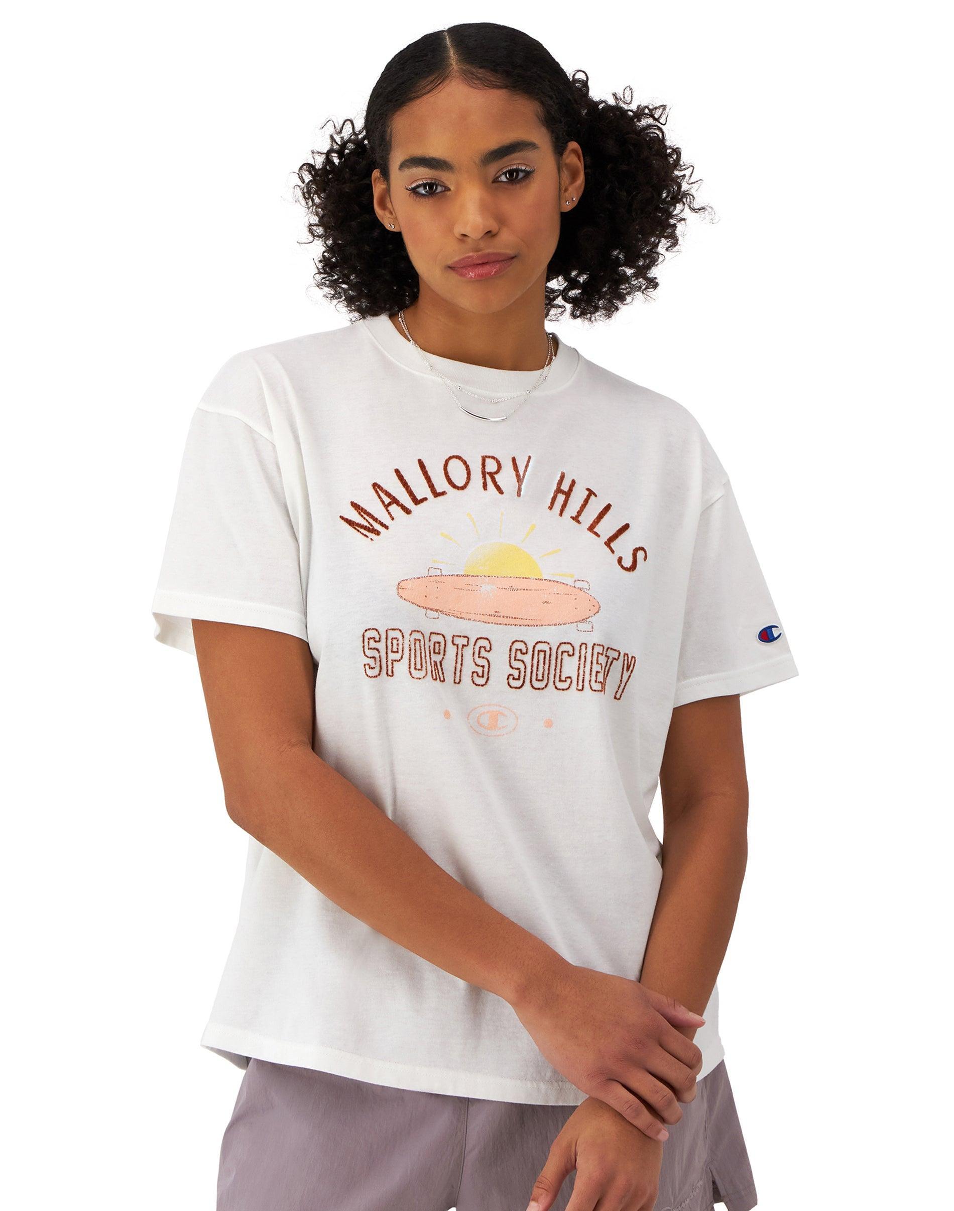 Womens Champion Jersey Graphic T-Shirt, Mallory Hills Sports Society White M Product Image