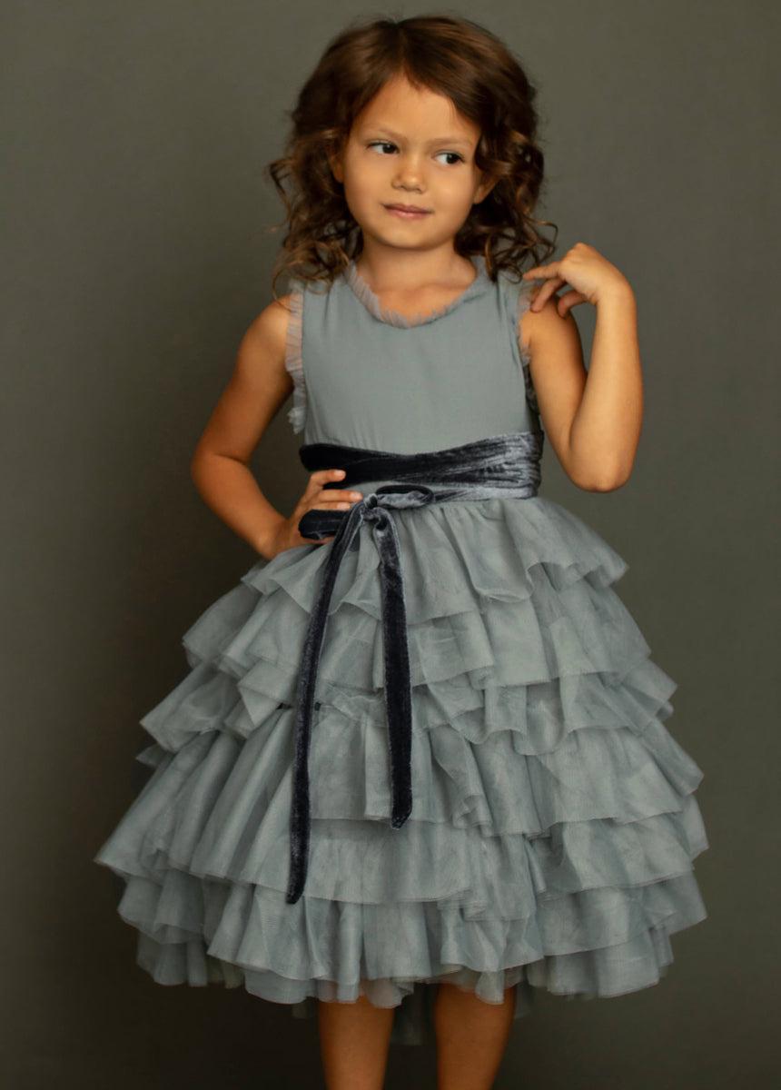 Geneva Petticoat Dress in Dusty Blue Product Image