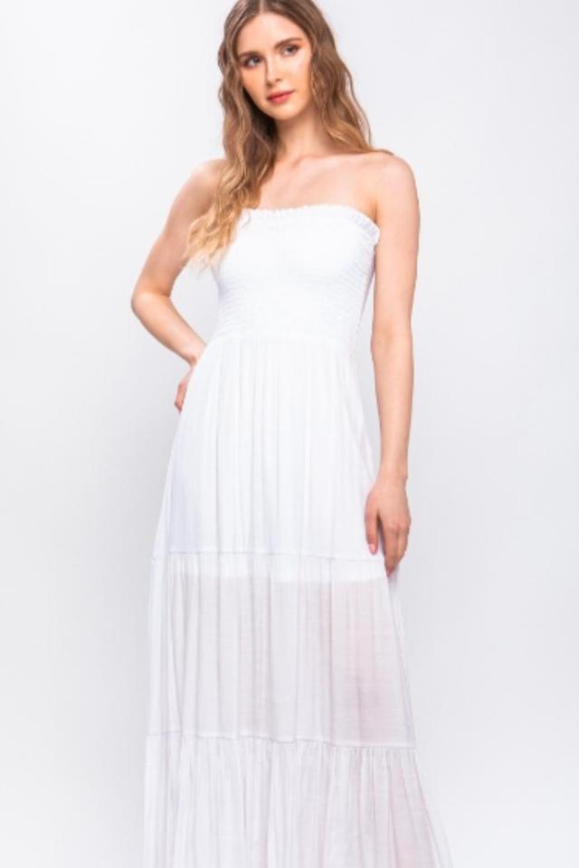 Smock Top Long Tiered Maxi Dress in White Product Image