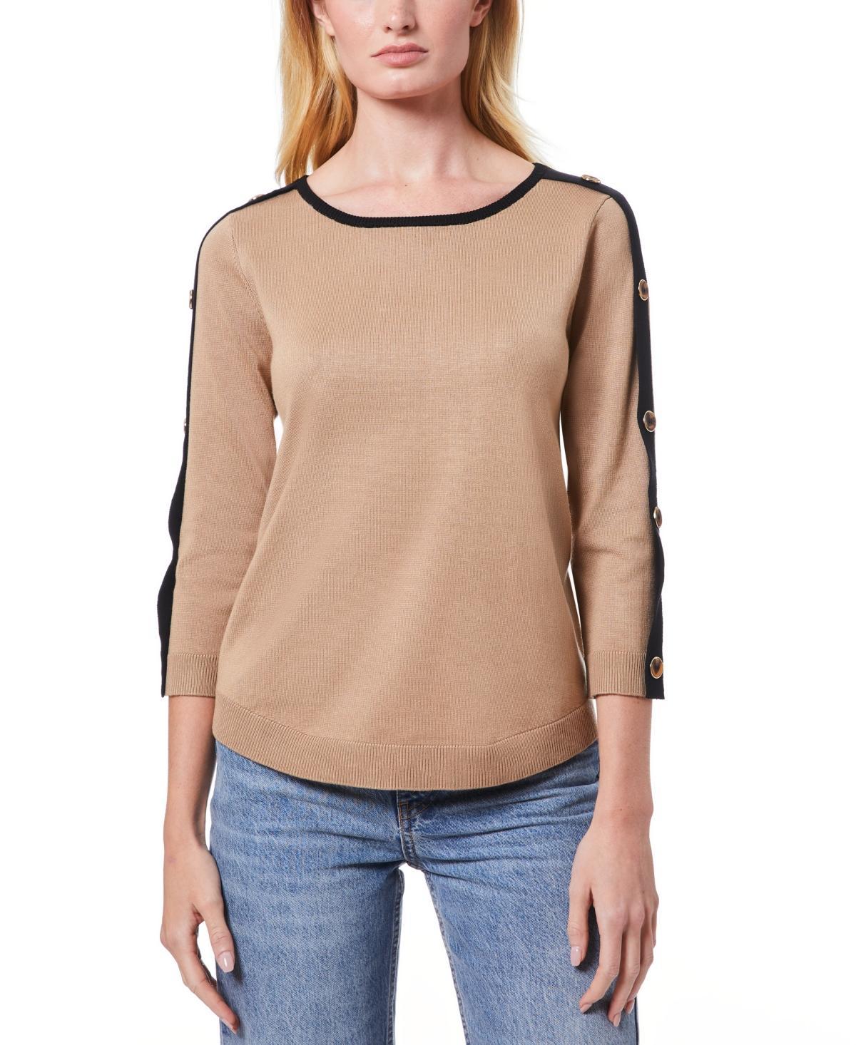 Melissa Paige Womens Button-Sleeve Crew Neck Sweater Product Image