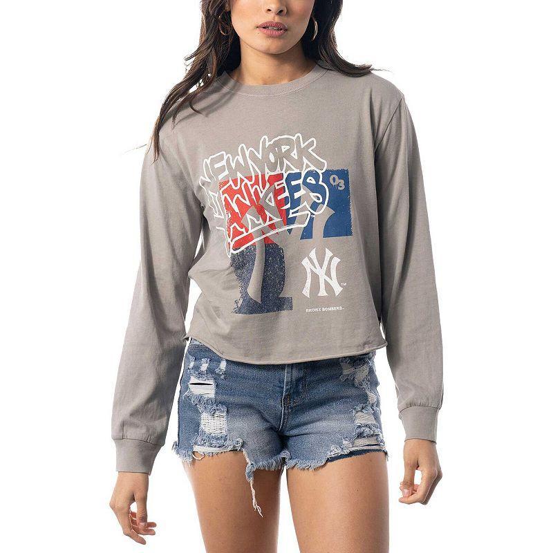 Womens The Wild Collective Gray New York Yankees Cropped Long Sleeve T-Shirt Product Image