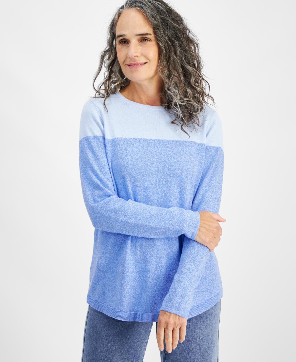 Style & Co Womens Crewneck Cotton Colorblocked Sweater, Created for Macys Product Image