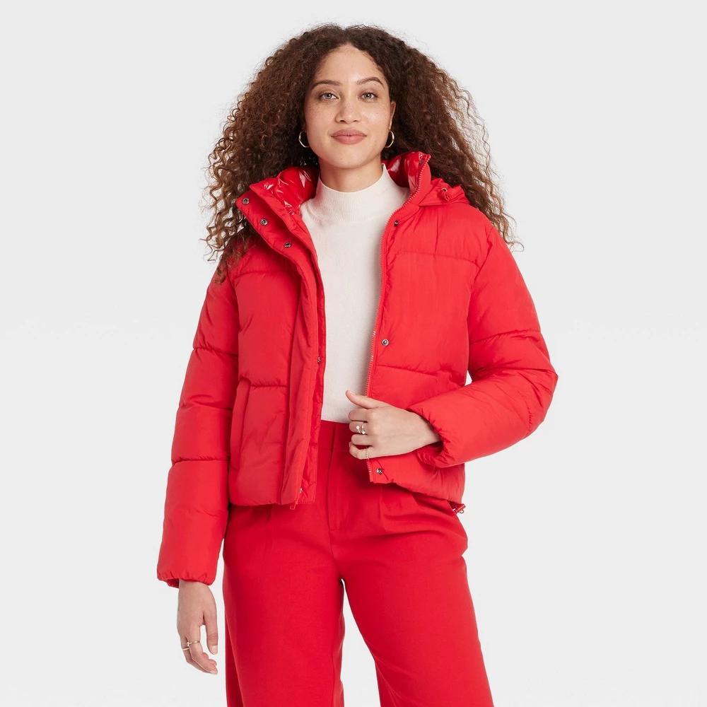 Womens Nylon Puffer Jacket - A New Day Red XL Product Image