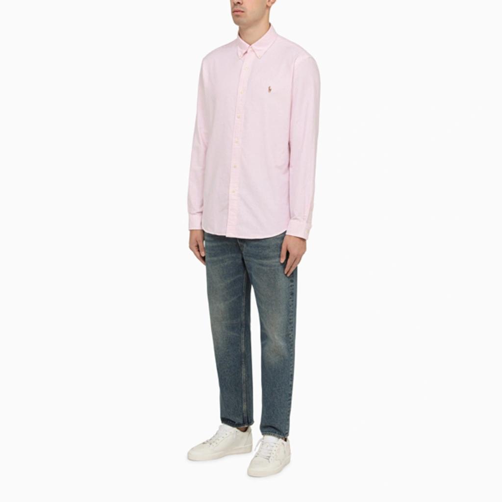 POLO RALPH LAUREN Pink/white Striped Oxford Shirt Custom-fit Product Image