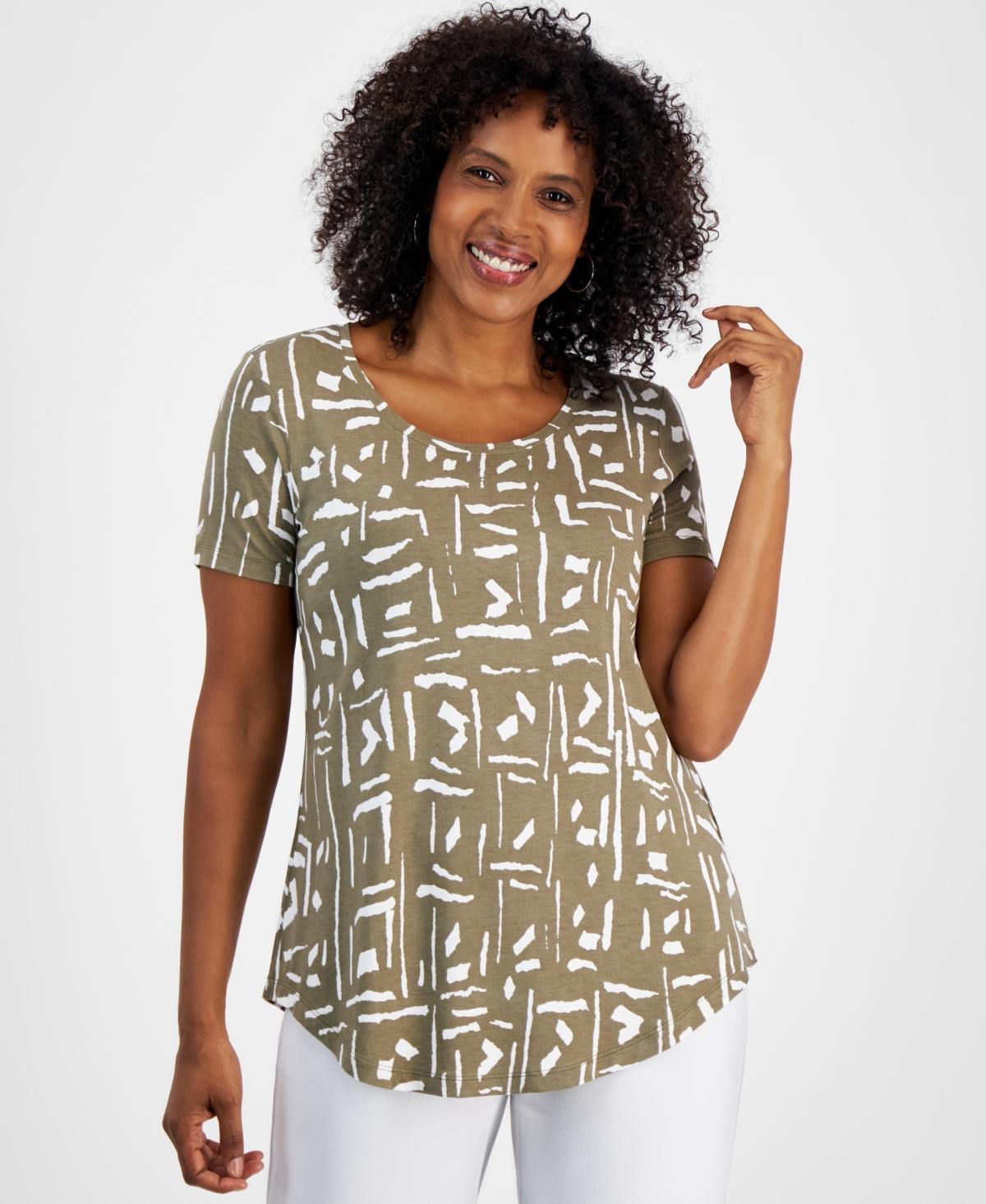 Women's Printed Short Sleeve Scoop-Neck Top, Created for Macy's Product Image