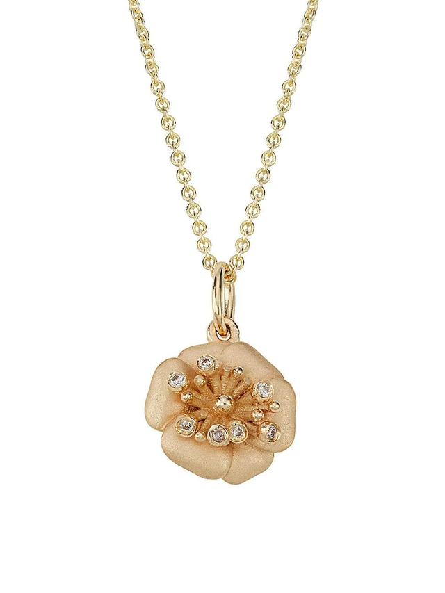 14K Yellow Gold & Diamond Peony Pendant Necklace Product Image