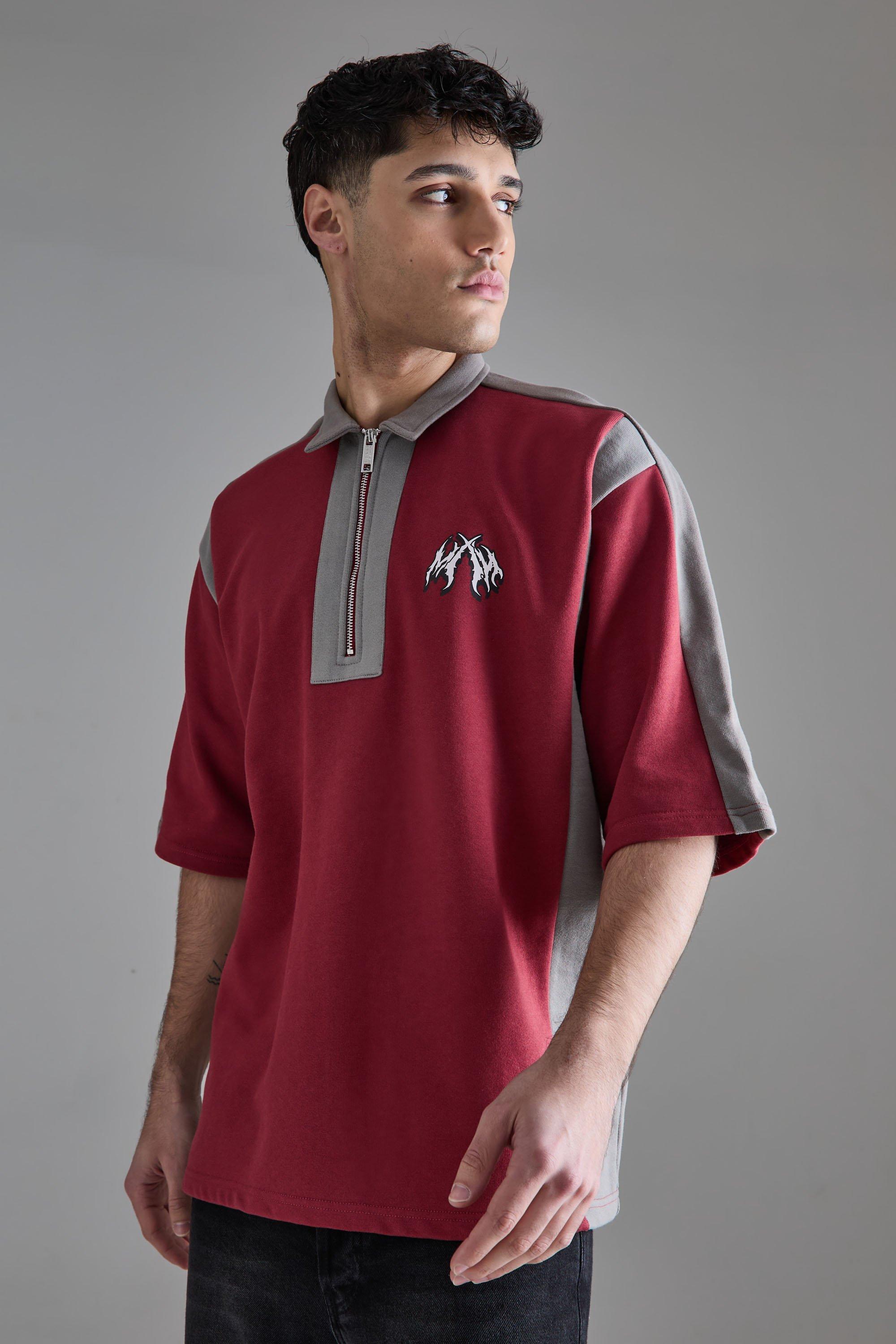 Oversized Half Sleeve Colour Block Sweat Polo | boohooMAN USA Product Image