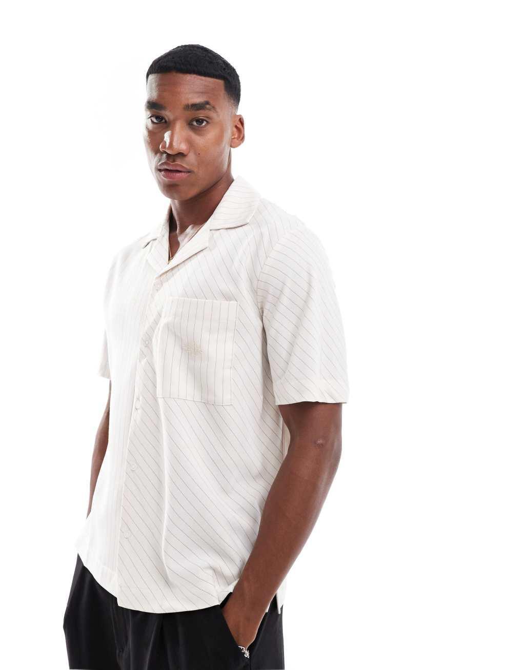 The Couture Club patchwork stripe resort shirt in off white Product Image