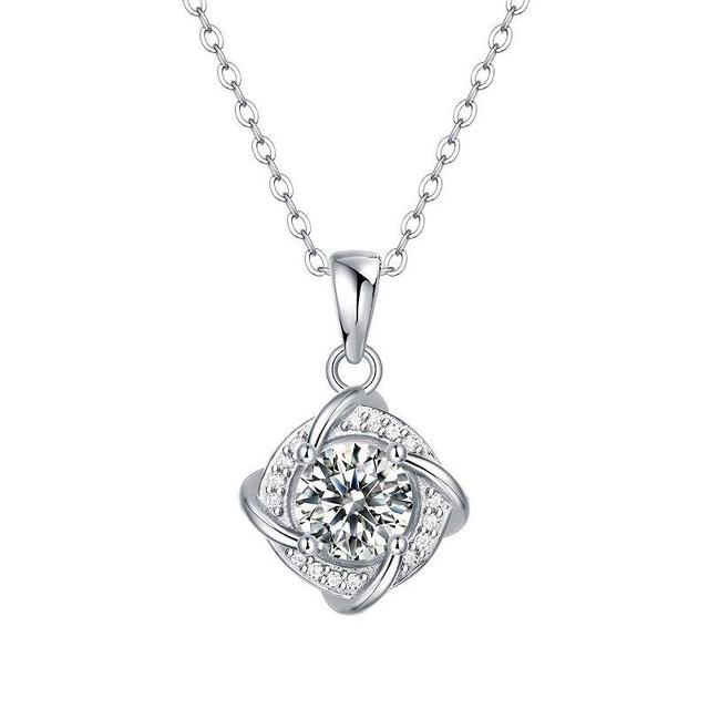 Stella Valentino Sterling Silver Lab-Created Moissanite Solitaire Pave Anniversary Love Knot Necklace, Womens Product Image