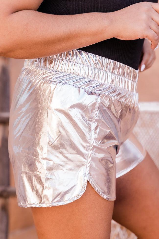 Errands To Run Silver Metallic High Waisted Athletic Shorts FINAL SALE Product Image